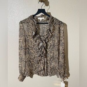 Etcetera Beige and Black Leaf Pattern Blouse